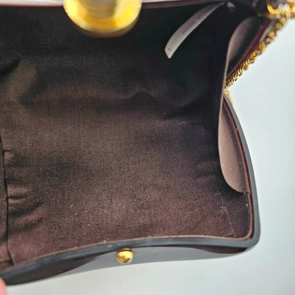 Vintage Brown Marbled Acrylic Box Clutch with Gold Chain Strap - Picture 10 of 16